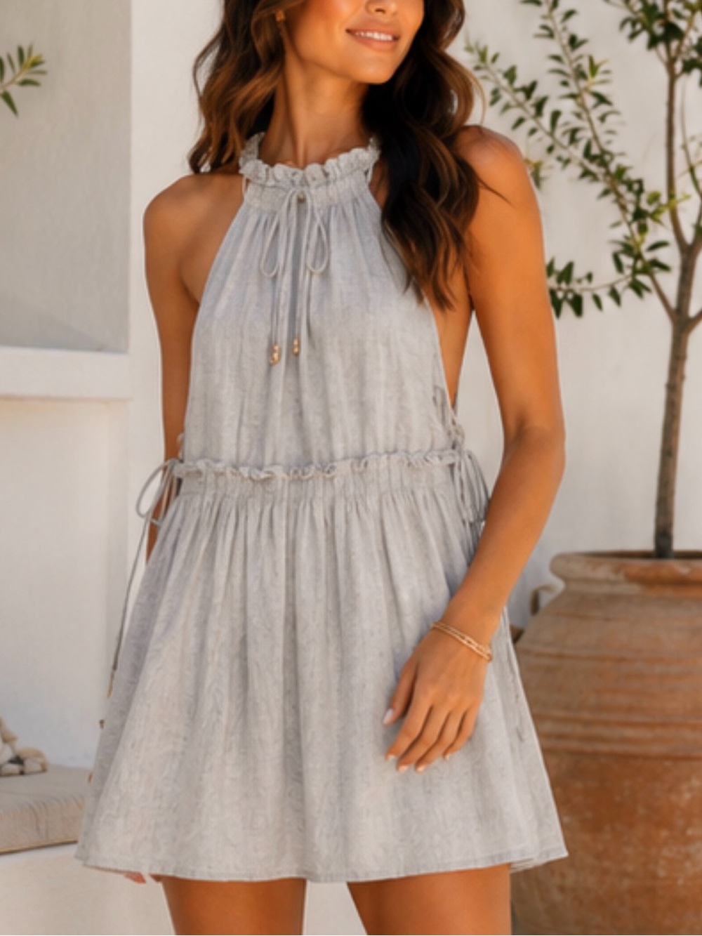 Free People halter top with ties around neck and side ties on the sides